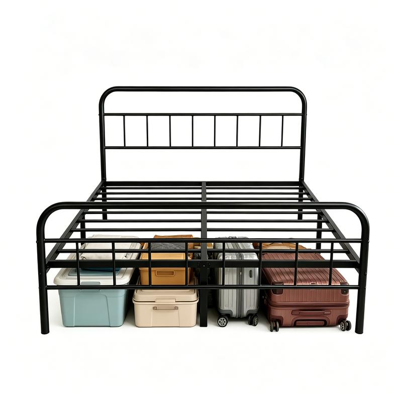 Cama Edenza de 14 pulgadas con cabecero: estructura de plataforma metálica elegante y moderna, sin necesidad de somier, silenciosa y de tamaño King, ideal para dormitorios modernos.