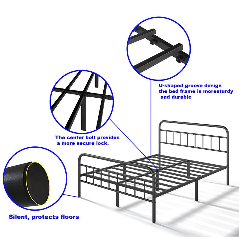 Cama Edenza de 14 pulgadas con cabecero: estructura de plataforma metálica elegante y moderna, sin necesidad de somier, silenciosa y de tamaño King, ideal para dormitorios modernos.