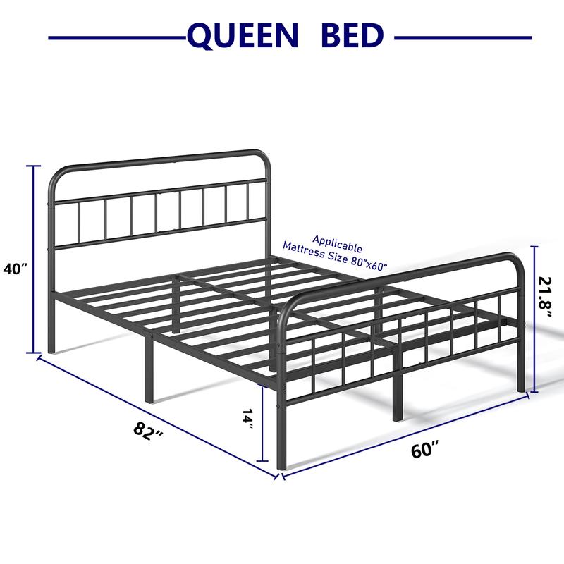 Cama Edenza de 14 pulgadas con cabecero: estructura de plataforma metálica elegante y moderna, sin necesidad de somier, silenciosa y de tamaño King, ideal para dormitorios modernos.