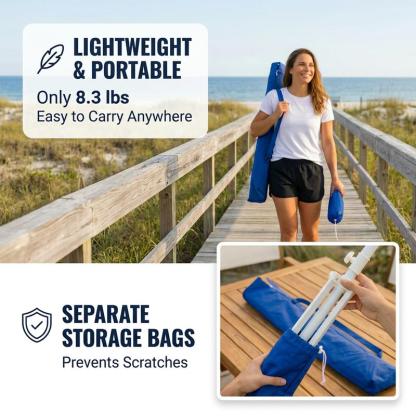 Sombrilla portátil con base, protección solar UPF 50+ para exteriores, incluye bolsa de transporte, gancho y portavasos integrados; protección solar instantánea y ajustable para juegos, deportes, jardín, patio, camping, playa y pesca (azul real).