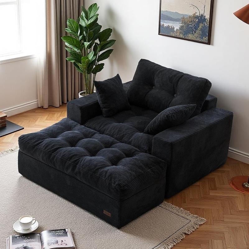 Sofá chaise longue redondo de gran tamaño MAXYOYO, sillón tapizado con 3 cojines, sofá sin estructura rígida con otomana, sillón convertible en cama con asiento profundo para sala de estar o dormitorio, sin necesidad de montaje.