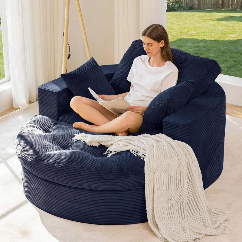 Sofá chaise longue redondo de gran tamaño MAXYOYO, sillón tapizado con 3 cojines, sofá sin estructura rígida con otomana, sillón convertible en cama con asiento profundo para sala de estar o dormitorio, sin necesidad de montaje.