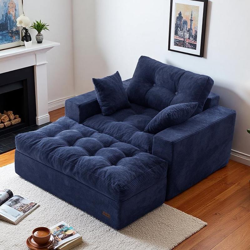 Sofá chaise longue redondo de gran tamaño MAXYOYO, sillón tapizado con 3 cojines, sofá sin estructura rígida con otomana, sillón convertible en cama con asiento profundo para sala de estar o dormitorio, sin necesidad de montaje.