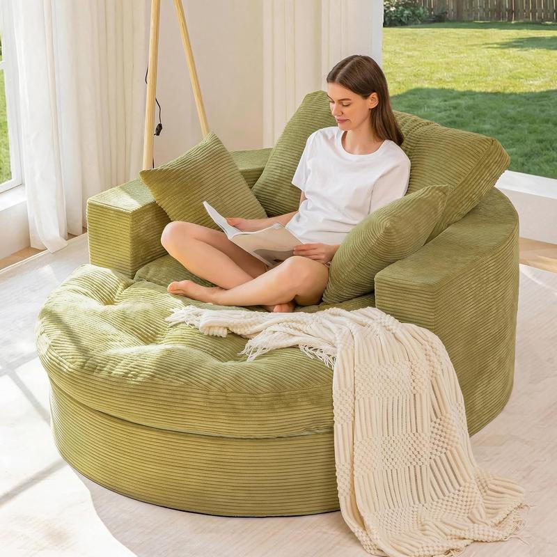 Sofá chaise longue redondo de gran tamaño MAXYOYO, sillón tapizado con 3 cojines, sofá sin estructura rígida con otomana, sillón convertible en cama con asiento profundo para sala de estar o dormitorio, sin necesidad de montaje.