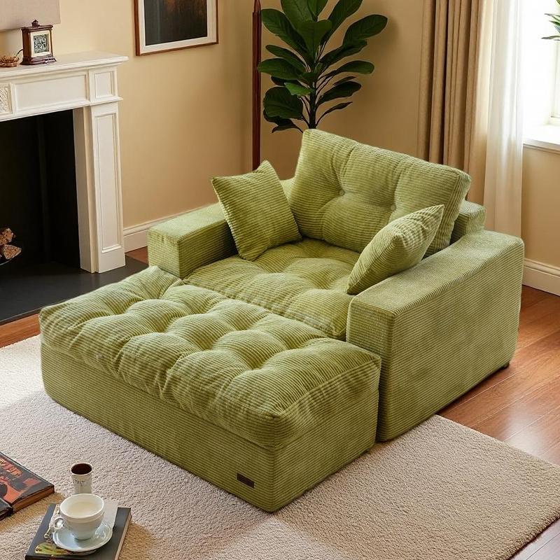 Sofá chaise longue redondo de gran tamaño MAXYOYO, sillón tapizado con 3 cojines, sofá sin estructura rígida con otomana, sillón convertible en cama con asiento profundo para sala de estar o dormitorio, sin necesidad de montaje.