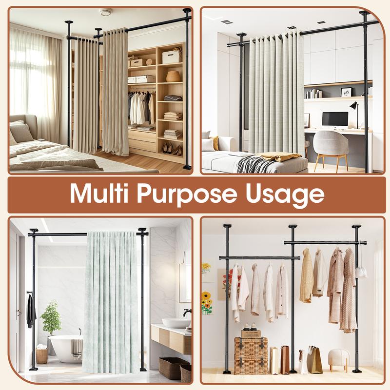 Barra de cortina ajustable VANCASTLE para dividir habitaciones (cortinas no incluidas): sistema de tensión autoportante para separar espacios en el dormitorio sin necesidad de taladrar; altura de 1,2 a 3 m (4 a 10 pies) y anchura de 71 a 290 cm (28 a 114 