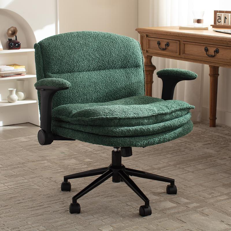 【Ofertas para ti】Silla ergonómica Dowinx con diseño de patas cruzadas, reposabrazos ajustables y ruedas; opciones de cojín de 3 capas o tapizado en piel sintética; silla giratoria amplia para escritorio, tocador u oficina en casa, dormitorio o sala de est