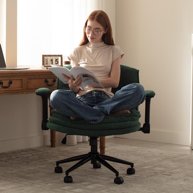 【Ofertas para ti】Silla ergonómica Dowinx con diseño de patas cruzadas, reposabrazos ajustables y ruedas; opciones de cojín de 3 capas o tapizado en piel sintética; silla giratoria amplia para escritorio, tocador u oficina en casa, dormitorio o sala de est