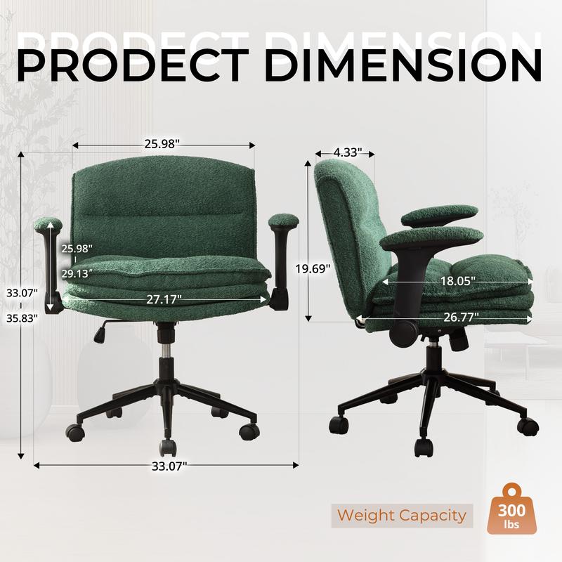 【Ofertas para ti】Silla ergonómica Dowinx con diseño de patas cruzadas, reposabrazos ajustables y ruedas; opciones de cojín de 3 capas o tapizado en piel sintética; silla giratoria amplia para escritorio, tocador u oficina en casa, dormitorio o sala de est