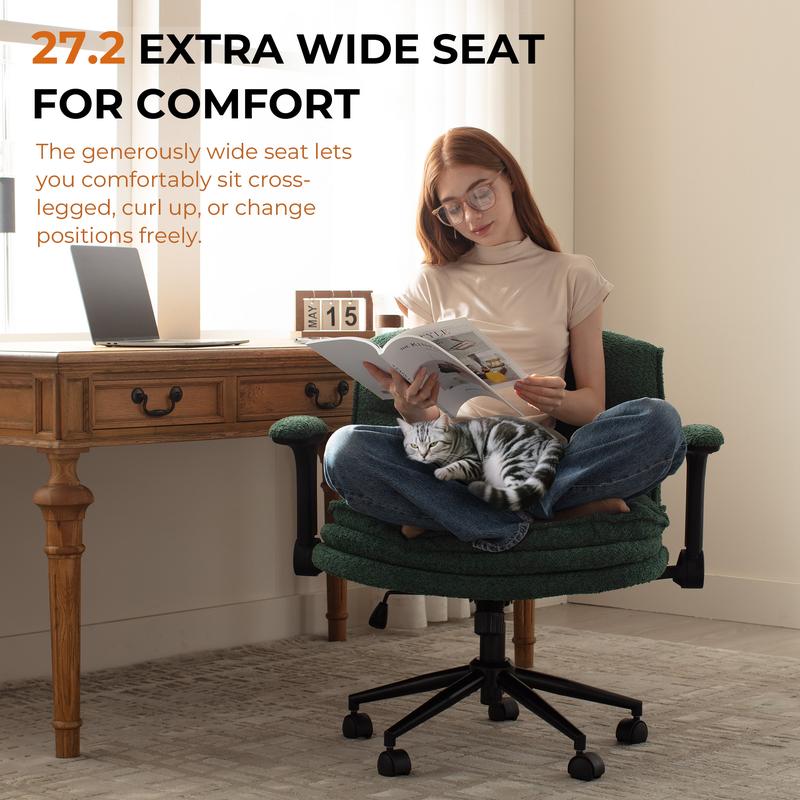 【Ofertas para ti】Silla ergonómica Dowinx con diseño de patas cruzadas, reposabrazos ajustables y ruedas; opciones de cojín de 3 capas o tapizado en piel sintética; silla giratoria amplia para escritorio, tocador u oficina en casa, dormitorio o sala de est