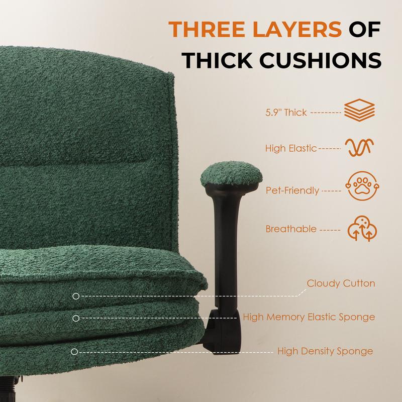 【Ofertas para ti】Silla ergonómica Dowinx con diseño de patas cruzadas, reposabrazos ajustables y ruedas; opciones de cojín de 3 capas o tapizado en piel sintética; silla giratoria amplia para escritorio, tocador u oficina en casa, dormitorio o sala de est
