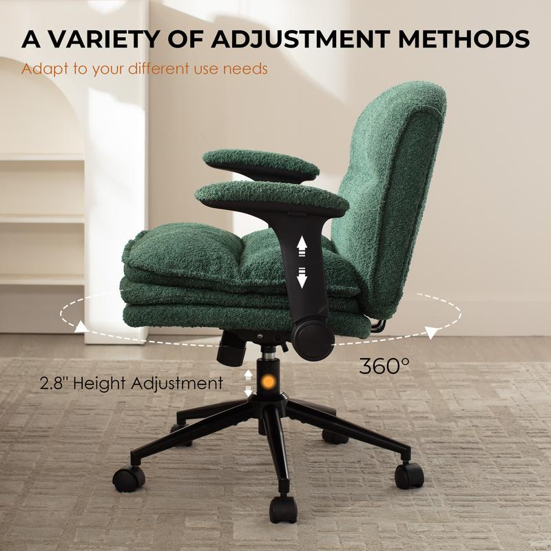 【Ofertas para ti】Silla ergonómica Dowinx con diseño de patas cruzadas, reposabrazos ajustables y ruedas; opciones de cojín de 3 capas o tapizado en piel sintética; silla giratoria amplia para escritorio, tocador u oficina en casa, dormitorio o sala de est
