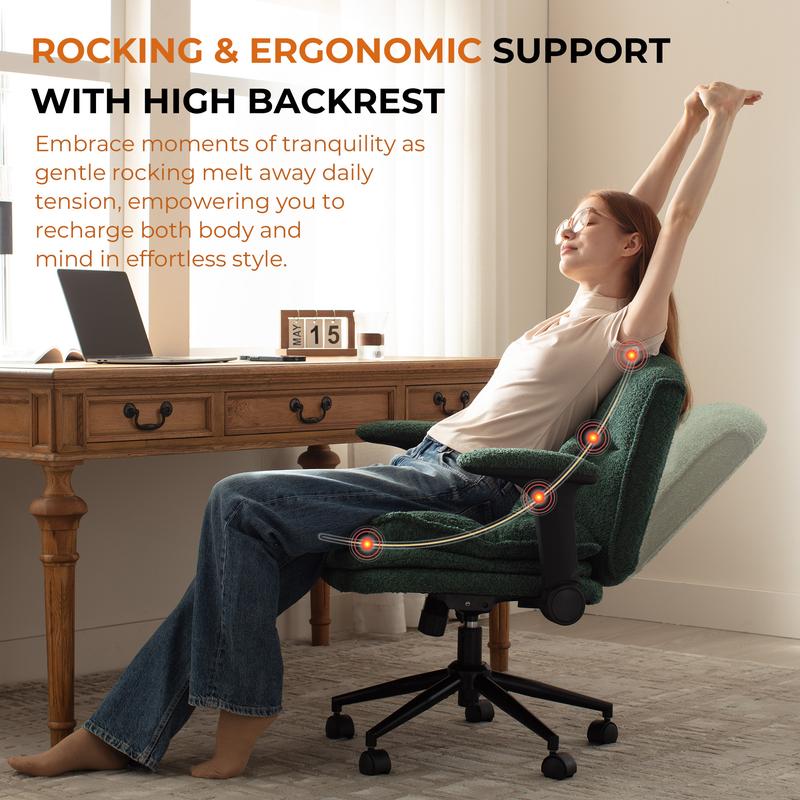 【Ofertas para ti】Silla ergonómica Dowinx con diseño de patas cruzadas, reposabrazos ajustables y ruedas; opciones de cojín de 3 capas o tapizado en piel sintética; silla giratoria amplia para escritorio, tocador u oficina en casa, dormitorio o sala de est
