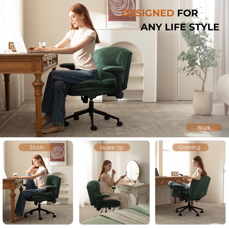 【Ofertas para ti】Silla ergonómica Dowinx con diseño de patas cruzadas, reposabrazos ajustables y ruedas; opciones de cojín de 3 capas o tapizado en piel sintética; silla giratoria amplia para escritorio, tocador u oficina en casa, dormitorio o sala de est