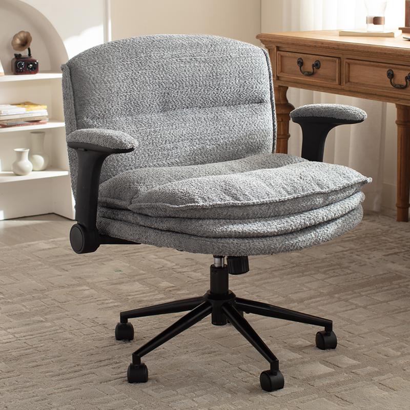 【Ofertas para ti】Silla ergonómica Dowinx con diseño de patas cruzadas, reposabrazos ajustables y ruedas; opciones de cojín de 3 capas o tapizado en piel sintética; silla giratoria amplia para escritorio, tocador u oficina en casa, dormitorio o sala de est