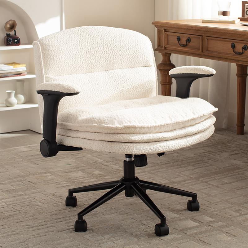 【Ofertas para ti】Silla ergonómica Dowinx con diseño de patas cruzadas, reposabrazos ajustables y ruedas; opciones de cojín de 3 capas o tapizado en piel sintética; silla giratoria amplia para escritorio, tocador u oficina en casa, dormitorio o sala de est