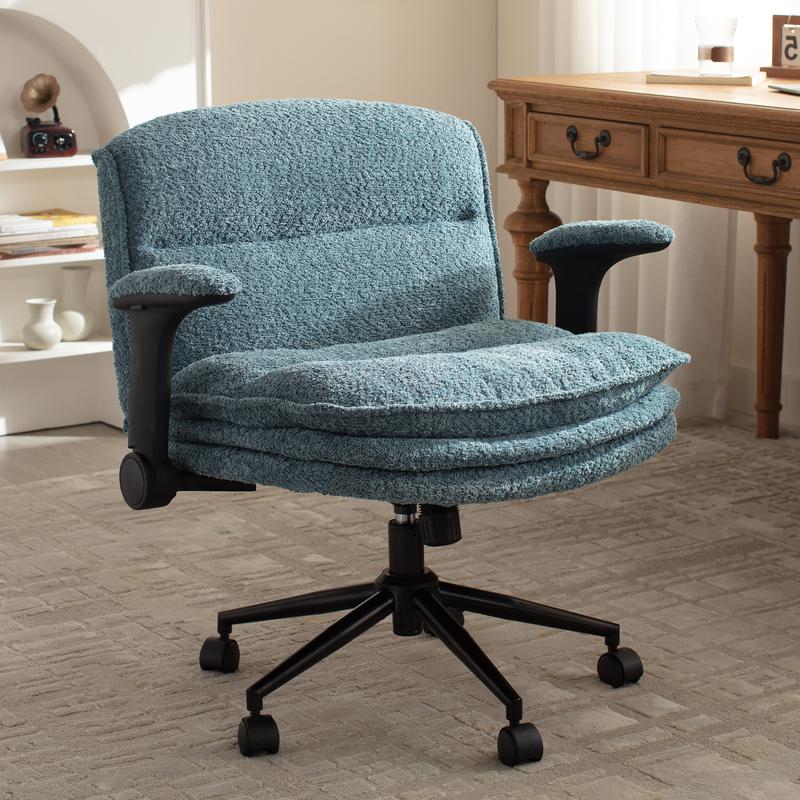 【Ofertas para ti】Silla ergonómica Dowinx con diseño de patas cruzadas, reposabrazos ajustables y ruedas; opciones de cojín de 3 capas o tapizado en piel sintética; silla giratoria amplia para escritorio, tocador u oficina en casa, dormitorio o sala de est