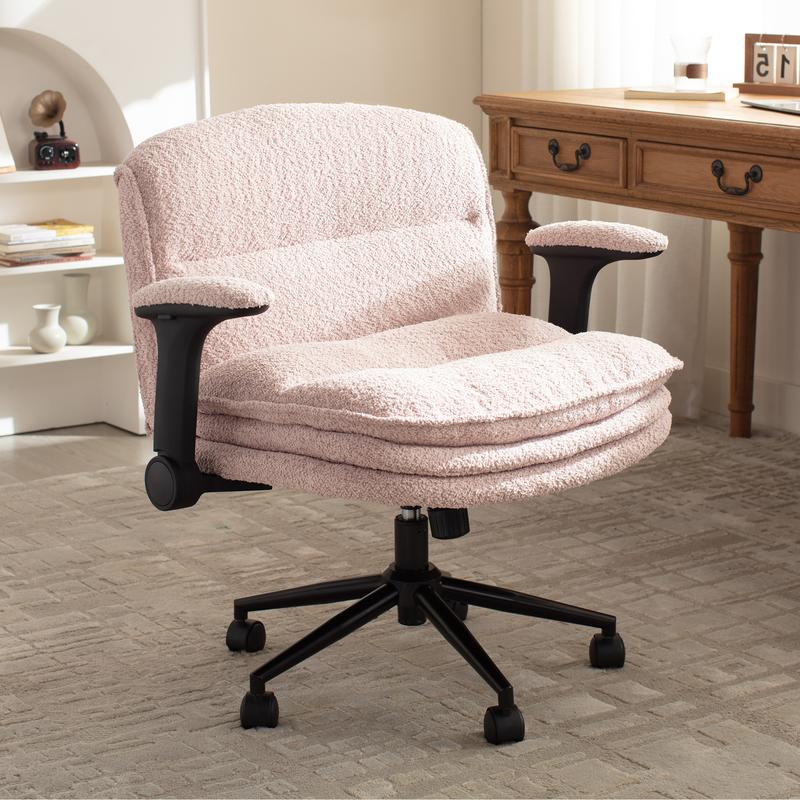【Ofertas para ti】Silla ergonómica Dowinx con diseño de patas cruzadas, reposabrazos ajustables y ruedas; opciones de cojín de 3 capas o tapizado en piel sintética; silla giratoria amplia para escritorio, tocador u oficina en casa, dormitorio o sala de est