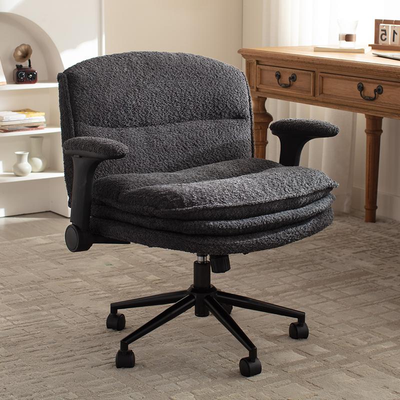 【Ofertas para ti】Silla ergonómica Dowinx con diseño de patas cruzadas, reposabrazos ajustables y ruedas; opciones de cojín de 3 capas o tapizado en piel sintética; silla giratoria amplia para escritorio, tocador u oficina en casa, dormitorio o sala de est