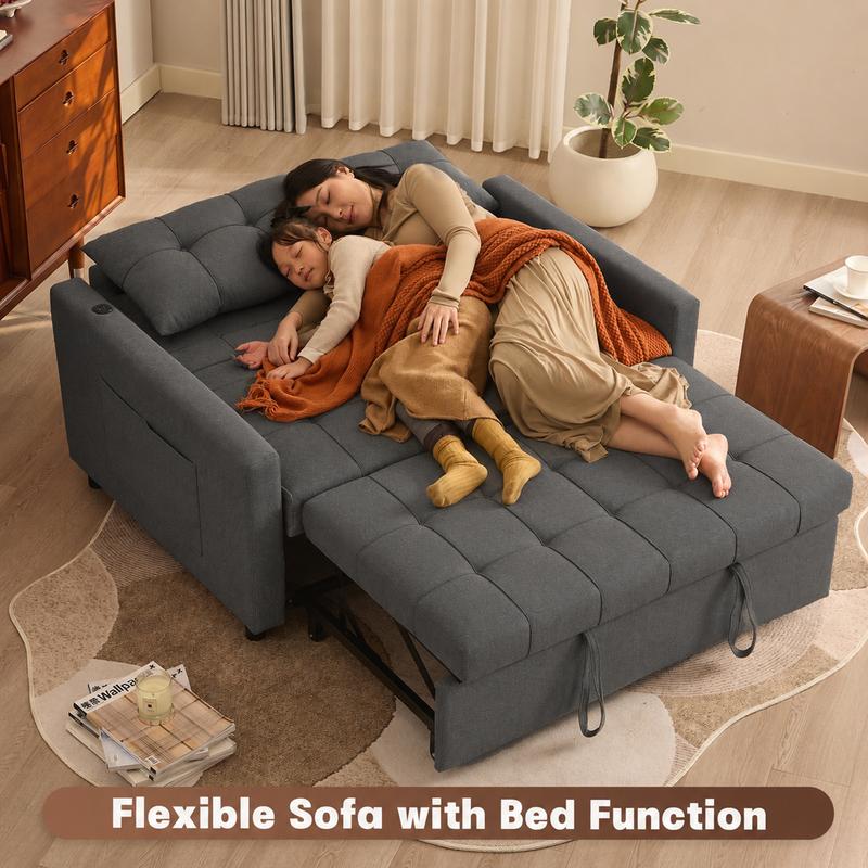 GOSUHI | Sofá cama de 52" con cama extraíble, sofá, sofá cama convertible 3 en 1, sofá de dos plazas con respaldo ajustable sin escalones y bolsillo lateral, para sala de estar, dormitorio, apartamento, cama de día, sofás para sala