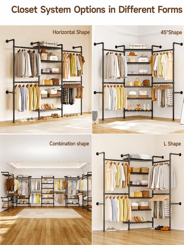 【Máx. 900 libras】 Sistema de armario de pared extensible (18,3-34,6 pulgadas) ONBRILL; perchero de estilo tubería industrial y organizador de armario de alta resistencia para sala de estar o dormitorio.
