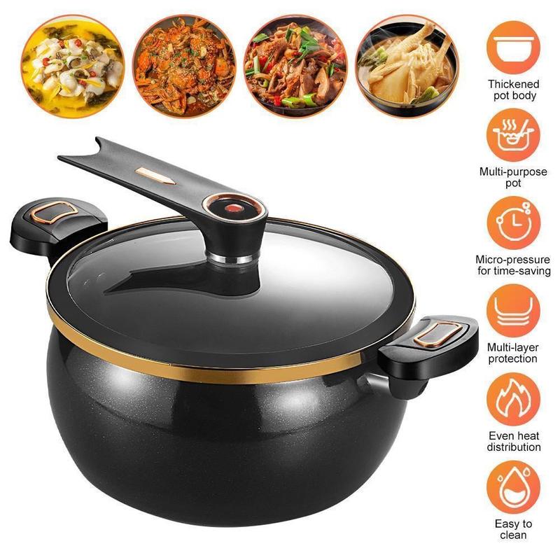 Olla a presión de micro-presión mejorada: Wok antiadherente y resistente de 8,45 cuartos de galón (aprox. 8 litros), olla de cocción rápida con válvula de seguridad y tapa de vidrio para estufas de gas; un imprescindible para el hogar.