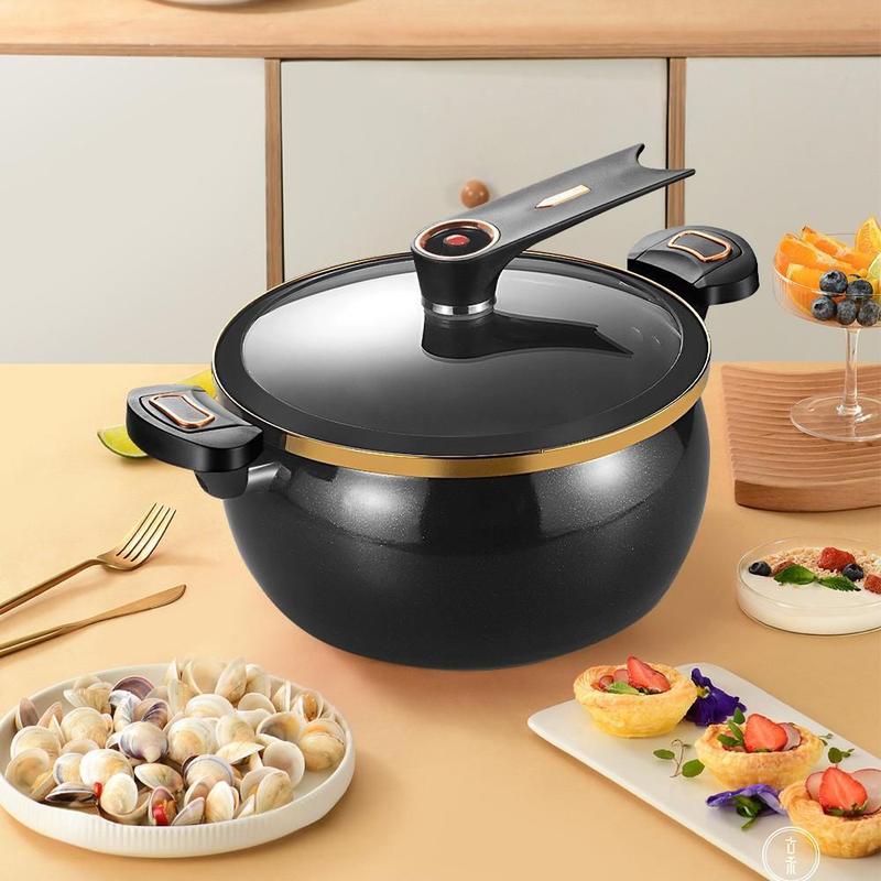 Olla a presión de micro-presión mejorada: Wok antiadherente y resistente de 8,45 cuartos de galón (aprox. 8 litros), olla de cocción rápida con válvula de seguridad y tapa de vidrio para estufas de gas; un imprescindible para el hogar.