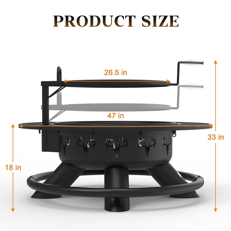BALI OUTDOORS Fogata de leña 2 en 1 con parrilla de cocción extraíble; incluye rejilla de hierro negro ultrarresistente, rotación de 360 ​​grados y altura ajustable para calefacción y barbacoa; set de fogata para patio.