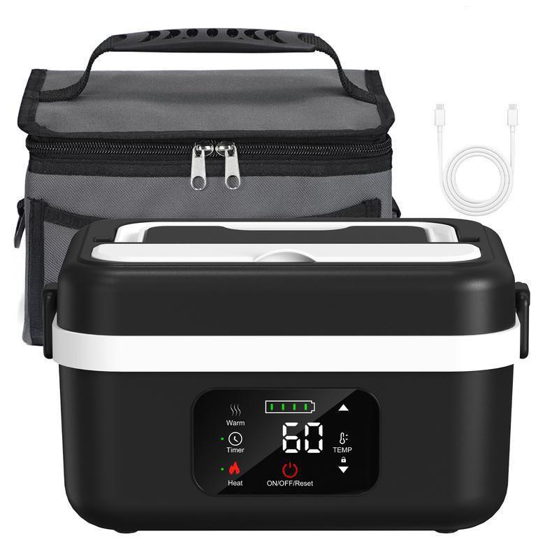 Fiambrera térmica inalámbrica: Lonchera aislada y a prueba de fugas para adultos, fabricada en acero inoxidable no tóxico y ABS; incluye batería de 12 000 mAh, calentamiento hasta 104 °C (220 °F), tapa y tenedor; portátil para oficina o coche, apta para l