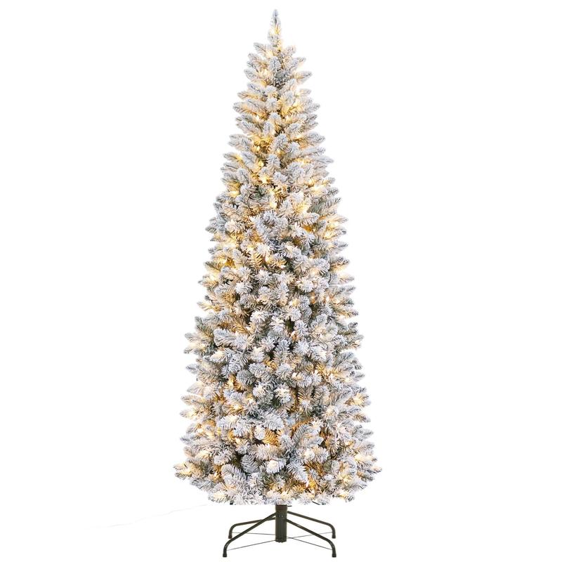 Árbol de Navidad artificial Gaomon Magical Fluffy Slim-Shape con luces LED, forma de lápiz, 6/7.5/9 pies, centro de mesa gigante glamuroso para interiores, cubierta de nieve, luces LED blancas cálidas, PVC ignífugo, ramas articuladas, decoración para apar