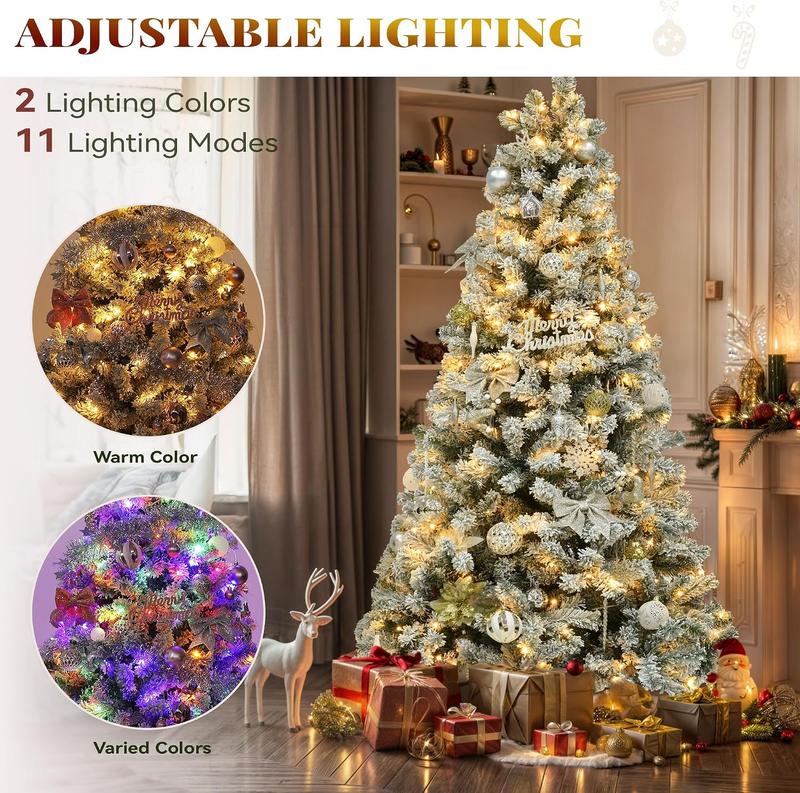 Árbol de Navidad cónico YITAHOME con efecto nieve y luces integradas: decoración navideña para interiores (disponible en 6, 7.5 y 9 pies) con luces LED, 11 modos de iluminación, control remoto inteligente, puntas de ramas, adornos y base plegable; ideal p
