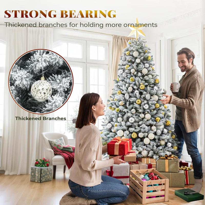 Árbol de Navidad cónico YITAHOME con efecto nieve y luces integradas: decoración navideña para interiores (disponible en 6, 7.5 y 9 pies) con luces LED, 11 modos de iluminación, control remoto inteligente, puntas de ramas, adornos y base plegable; ideal p