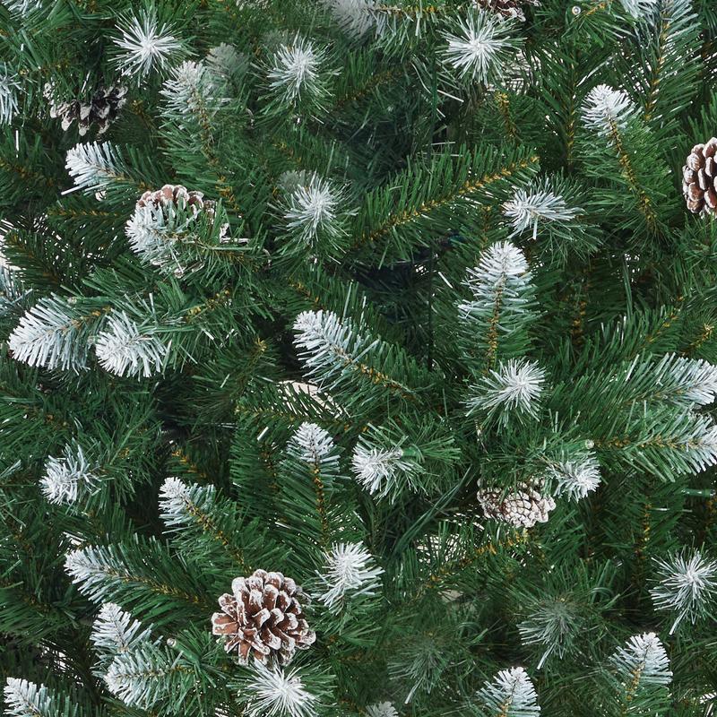 Árbol de Navidad artificial preiluminado tipo lápiz de 1,8 m (6 pies) con luces LED integradas, flocado con piñas y soporte metálico para decoración navideña