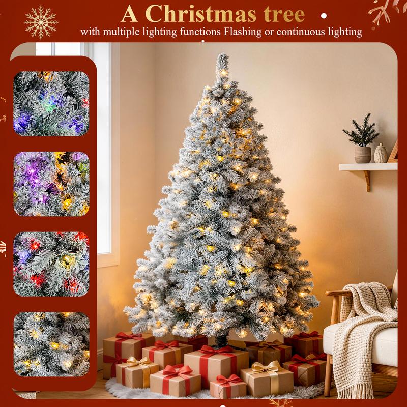 Árbol de Navidad artificial Okicoler de 6,5 pies (aprox. 1,98 m) de altura, con efecto nevado, iluminación integrada (250 luces LED de tono cálido) y 900 puntas de rama de PVC