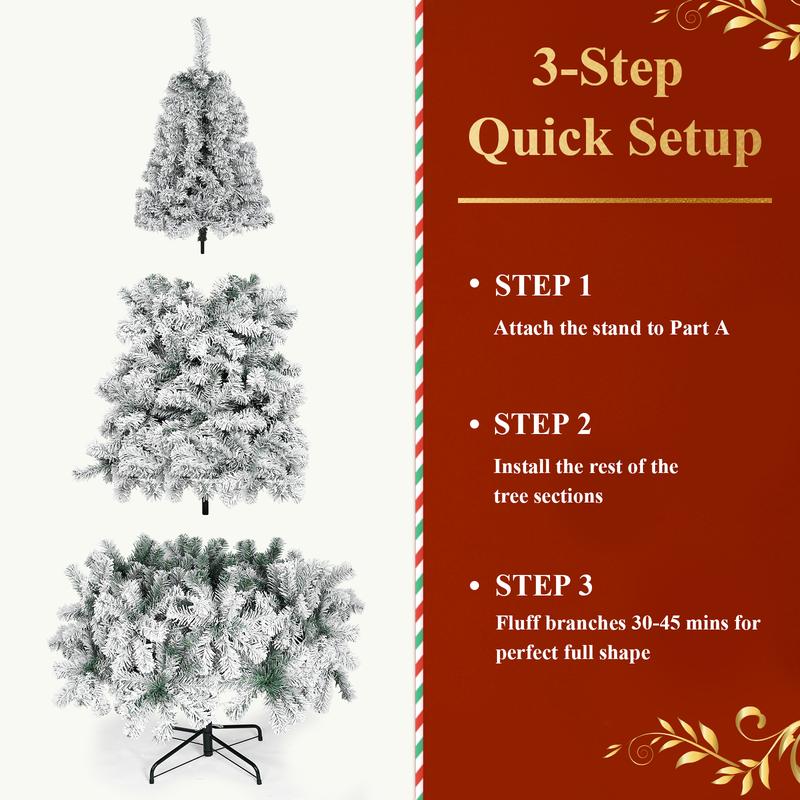 Árbol de Navidad artificial Okicoler de 6,5 pies (aprox. 1,98 m) de altura, con efecto nevado, iluminación integrada (250 luces LED de tono cálido) y 900 puntas de rama de PVC