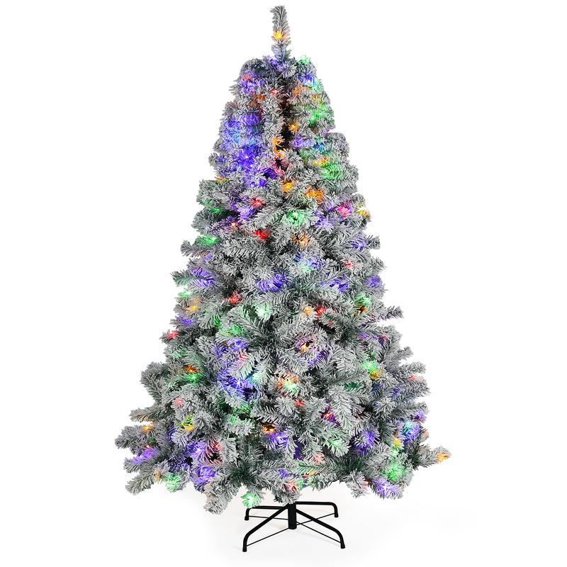 Árbol de Navidad artificial Okicoler de 6,5 pies (aprox. 1,98 m) de altura, con efecto nevado, iluminación integrada (250 luces LED de tono cálido) y 900 puntas de rama de PVC