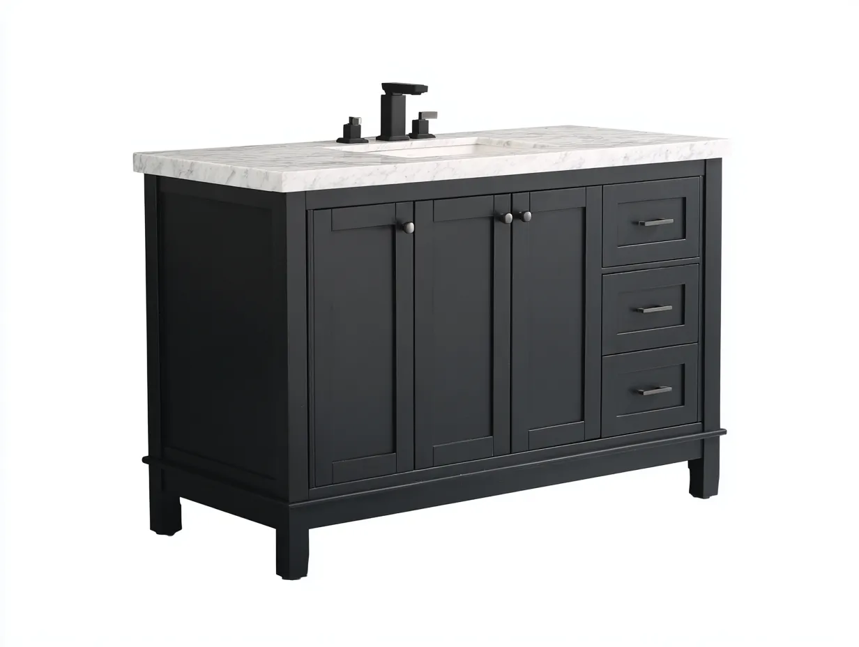 Mueble lavabo de baño 120×48×82 cm – negro blanco – diseño contemporáneo-Midorianest