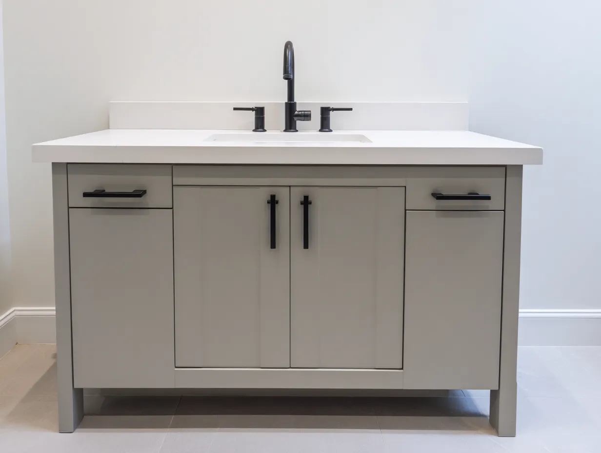 Mueble lavabo de baño 100×50×85 cm - madera gris claro y blanco - diseño moderno-Midorianest