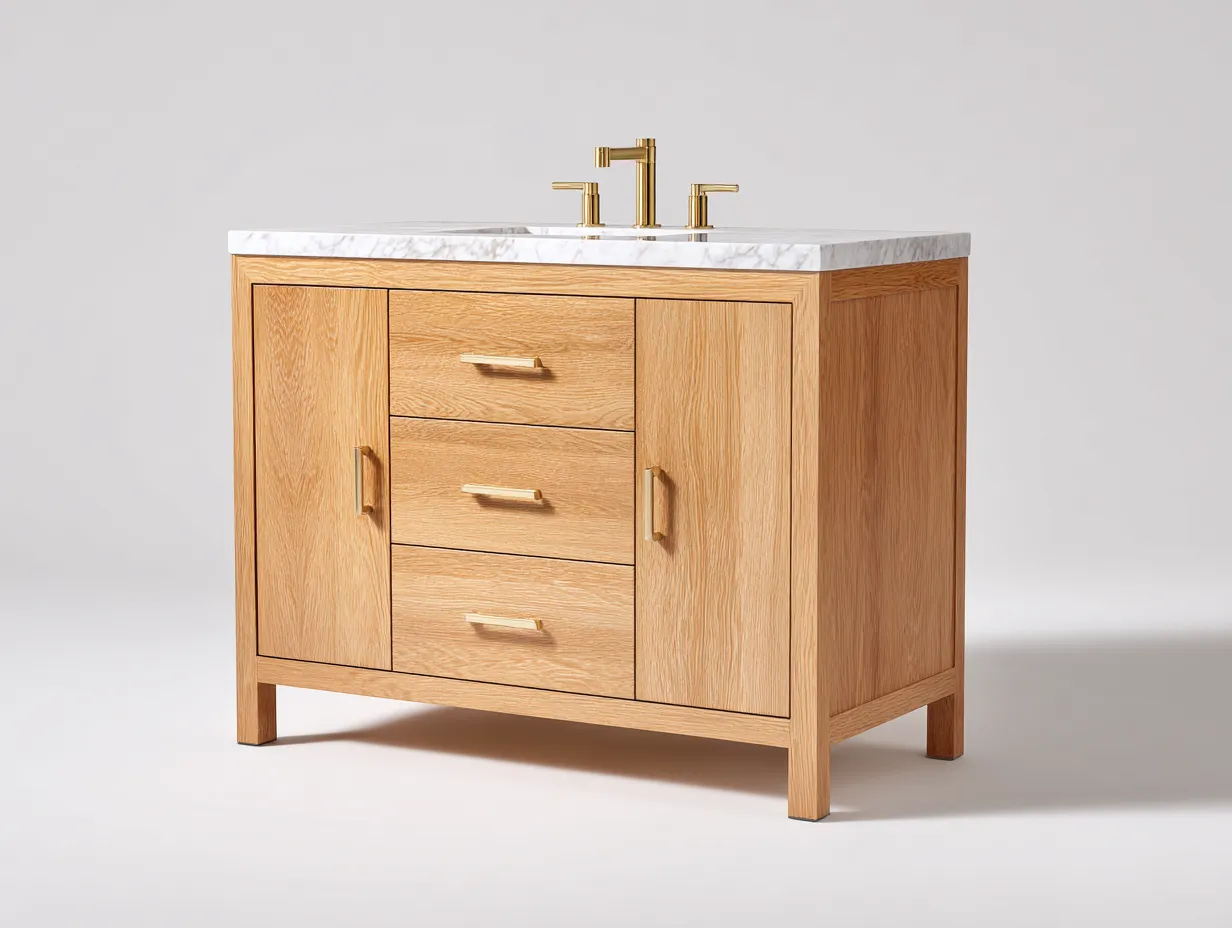 Mueble lavabo de baño de madera 100×50×85 cm - marrón claro y blanco - con encimera-Midorianest