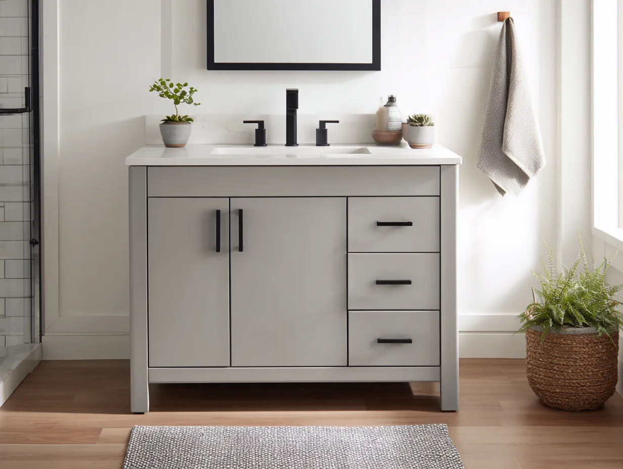 Mueble lavabo de baño 120×50×82 cm – gris blanco – estilo moderno-Midorianest