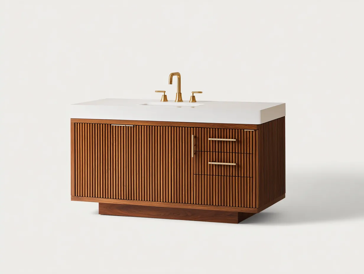 Mueble lavabo de baño 120×50×85 cm - madera marrón y blanco - diseño moderno-Midorianest