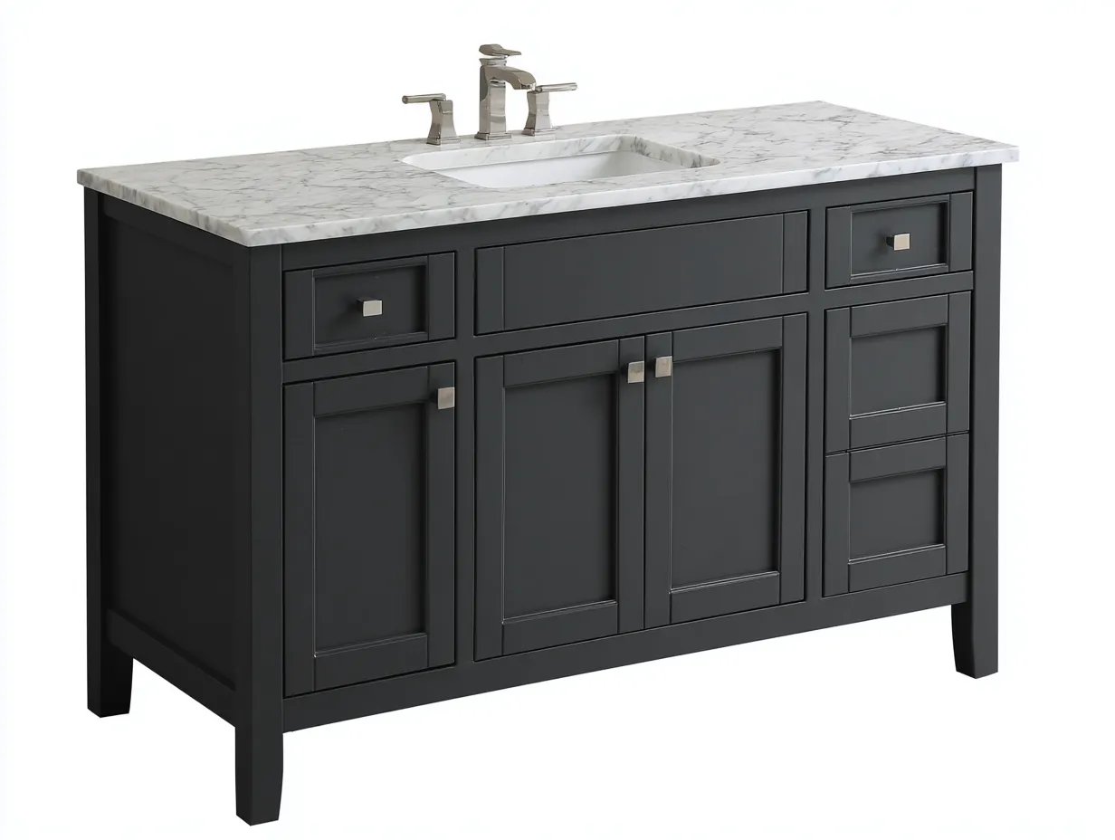 Mueble lavabo de baño de madera 120×55×85 cm - negro y blanco - con encimera de mármol-Midorianest