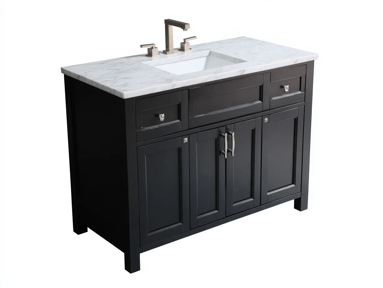 Mueble lavabo de baño 100×48×85 cm - madera negra y blanco - diseño moderno-Midorianest