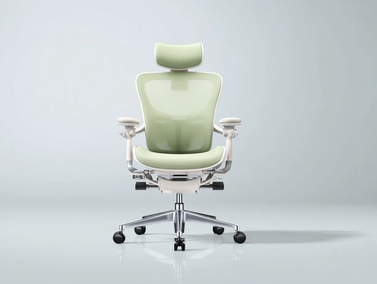 Silla de oficina 70×70×125 cm – tejido verde claro y estructura blanca – respaldo alto ergonómico moderno-Midorianest