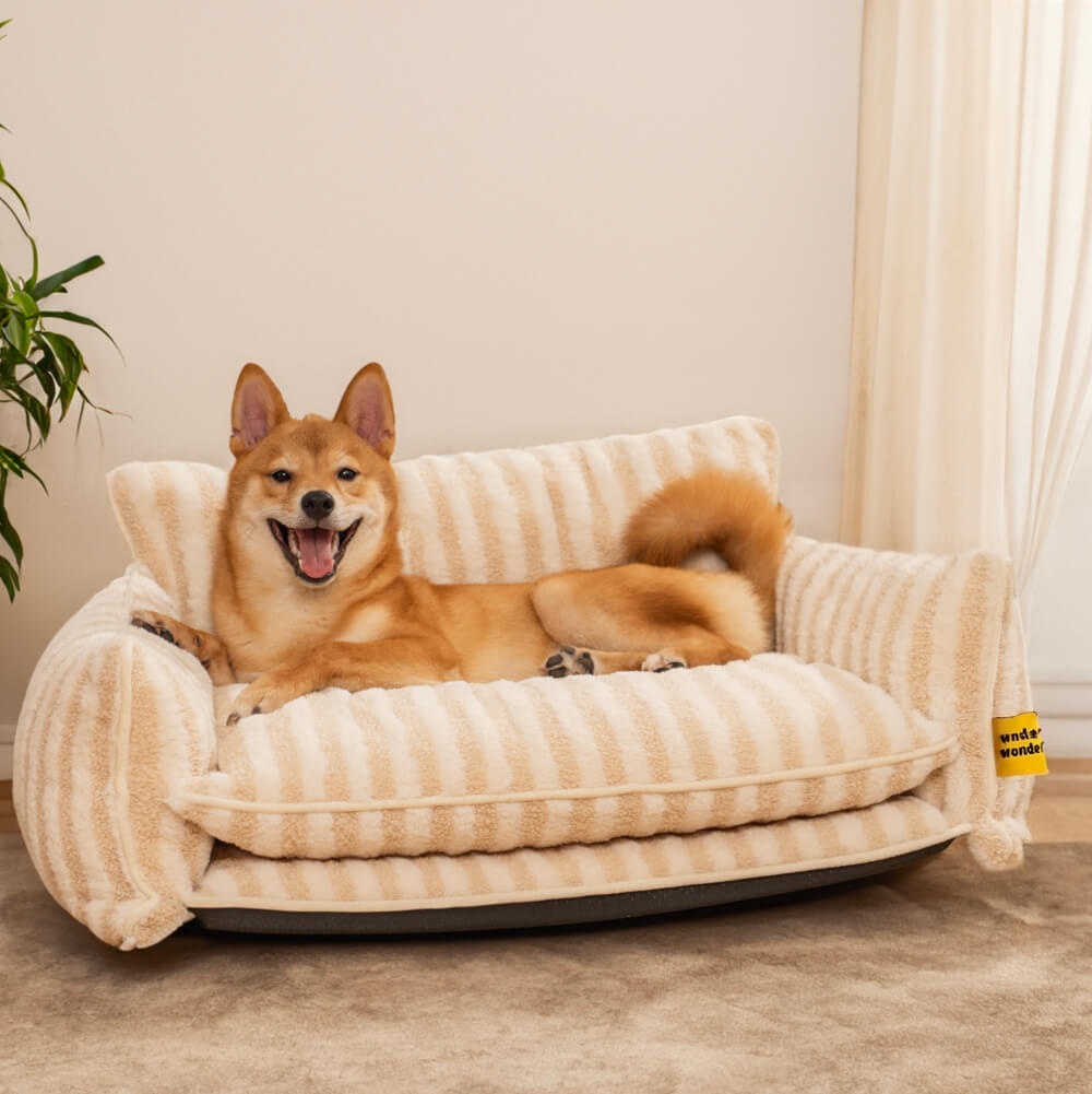 Trendy Striped Faux Lambswool Double Layer Dog & Cat Sofa Bed-北京欧布科技有限公司