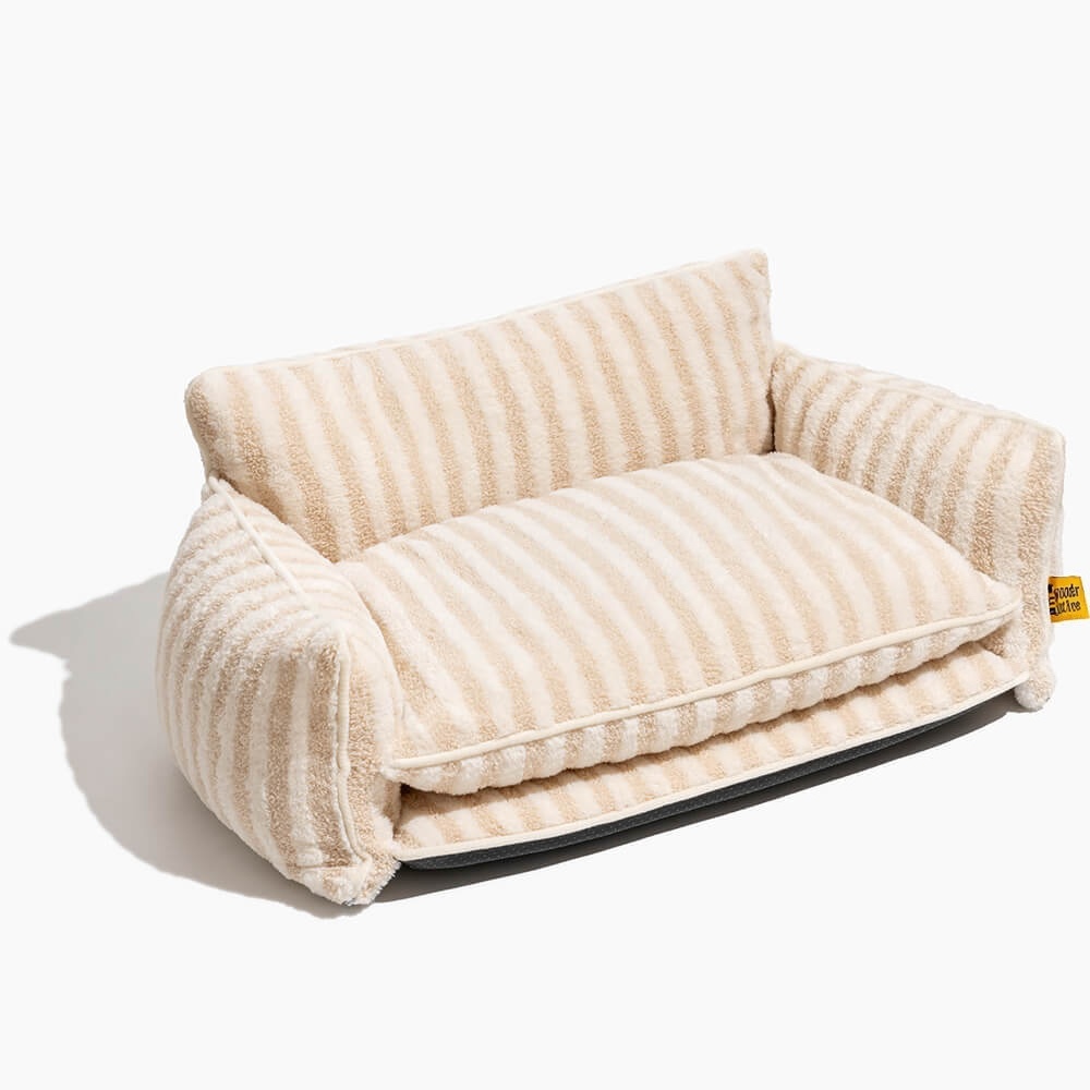 Trendy Striped Faux Lambswool Double Layer Dog & Cat Sofa Bed-北京欧布科技有限公司