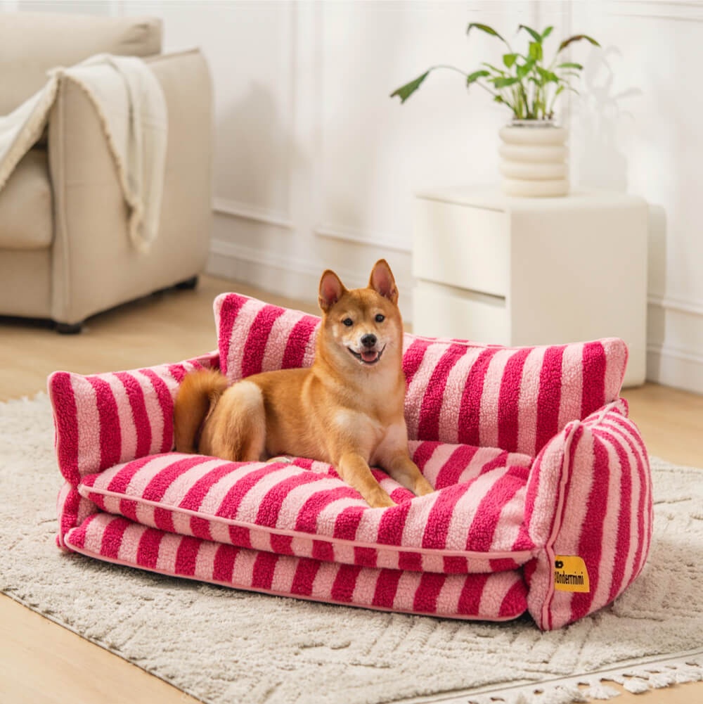 Trendy Striped Faux Lambswool Double Layer Dog & Cat Sofa Bed-北京欧布科技有限公司