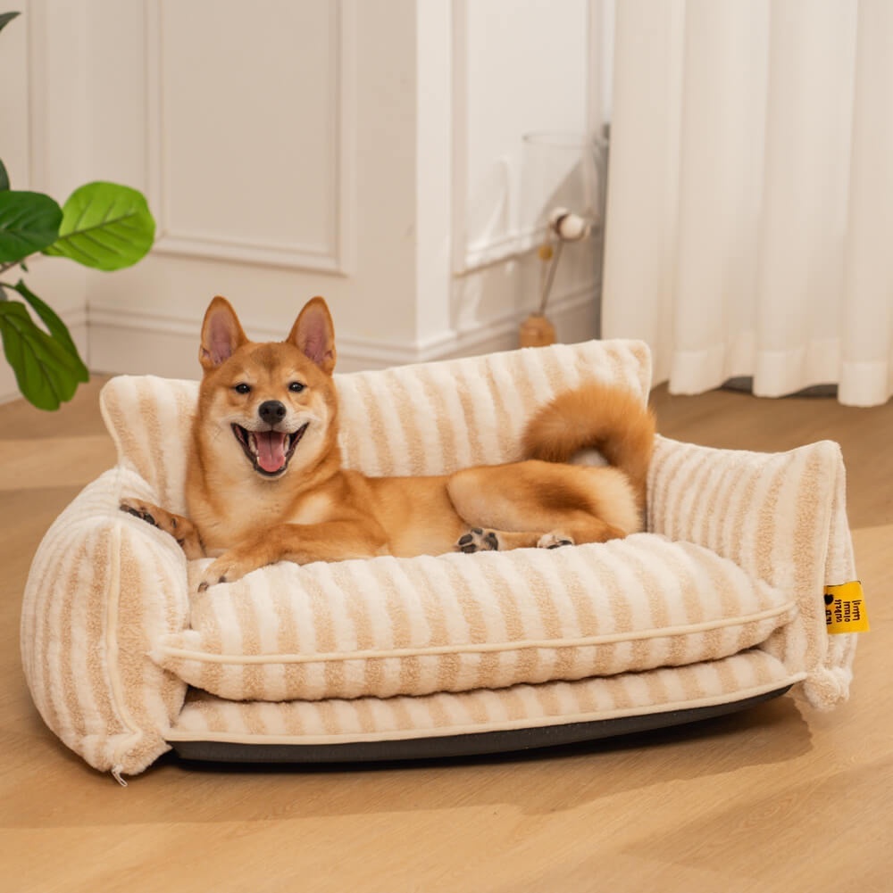 Trendy Striped Faux Lambswool Double Layer Dog & Cat Sofa Bed-北京欧布科技有限公司