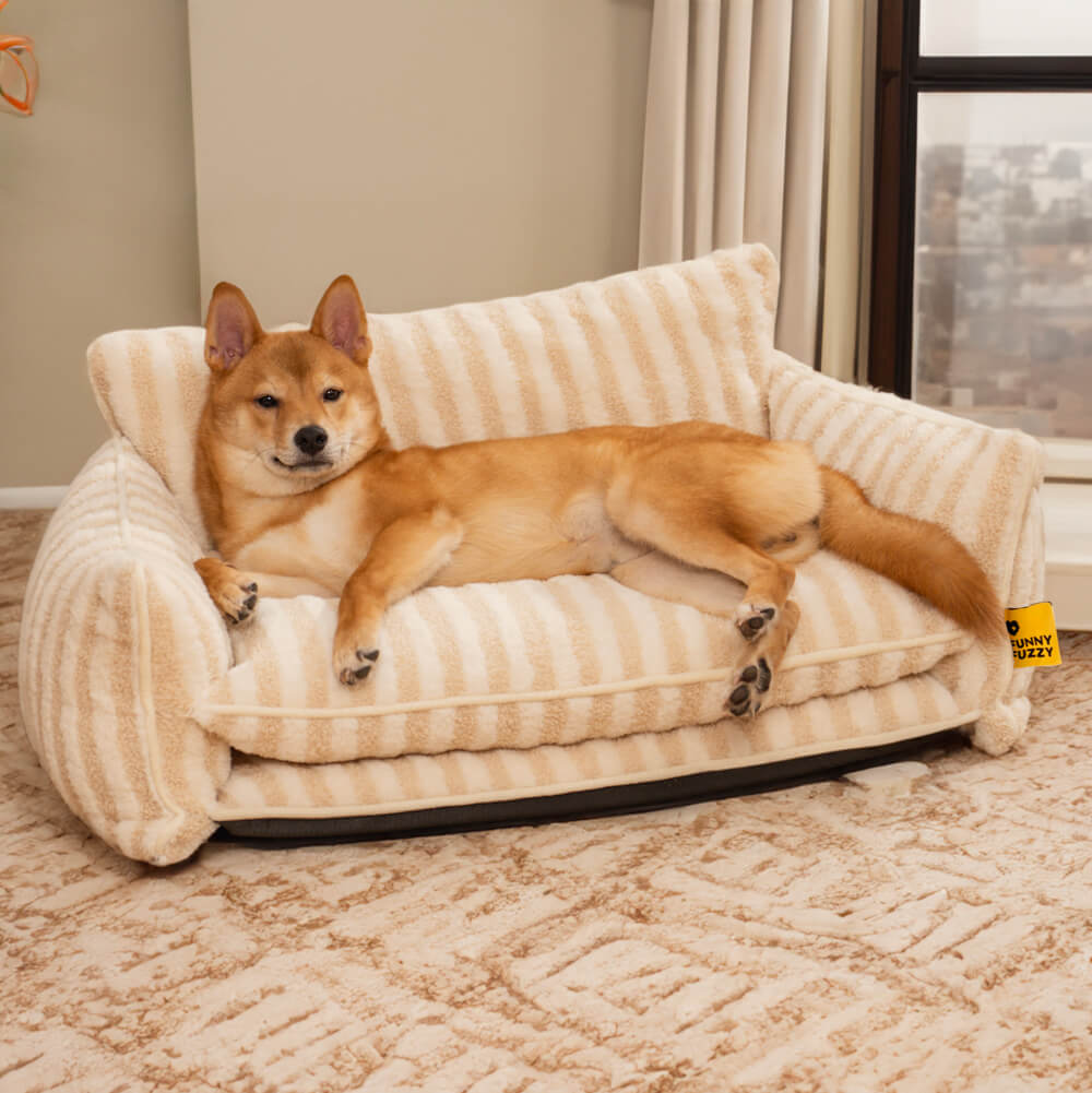 Trendy Striped Faux Lambswool Double Layer Dog & Cat Sofa Bed-北京欧布科技有限公司