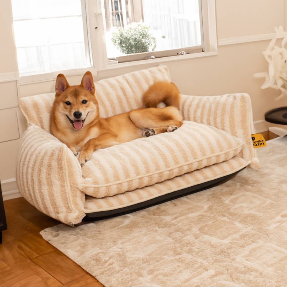 Trendy Striped Faux Lambswool Double Layer Dog & Cat Sofa Bed-北京欧布科技有限公司